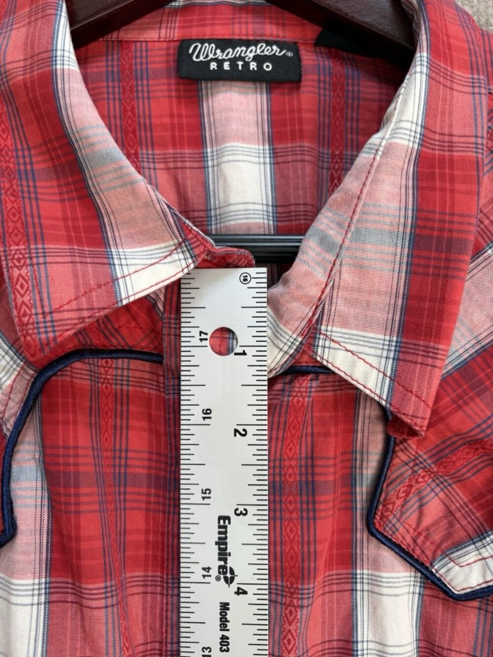 Vtg Wrangler Retro Men's Large Shirt Plaid Western Snap Pearl Cowboy Red White - Picture 11 of 16